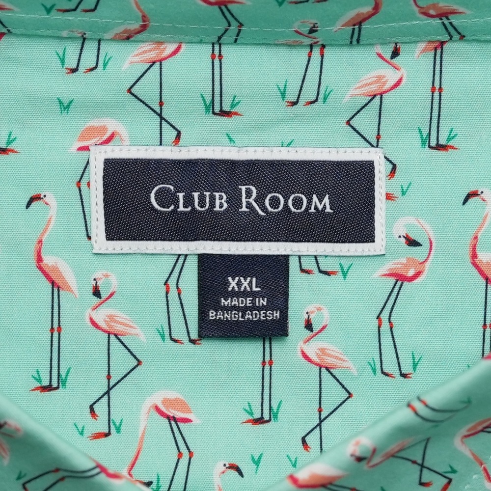 Club Room Button Up Shirt Mens XXL Green Flamingo Tropical Print Short Sleeve - Picture 5 of 16